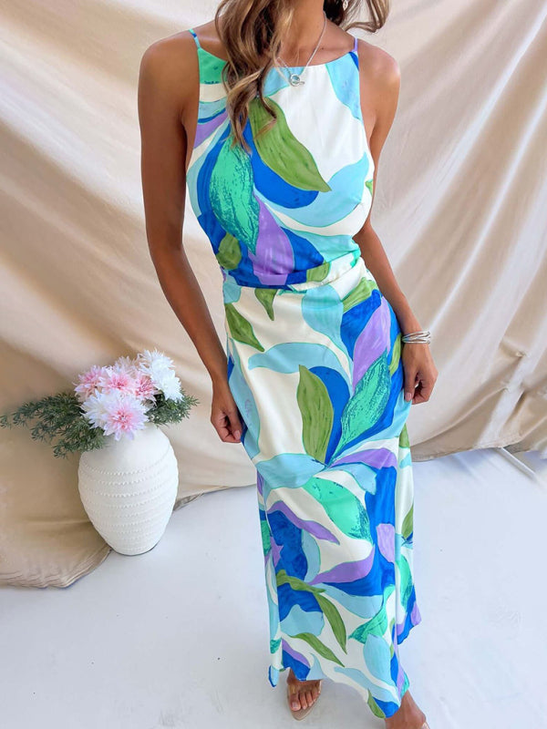 Fashion Printed Sleeveless Backless Dress