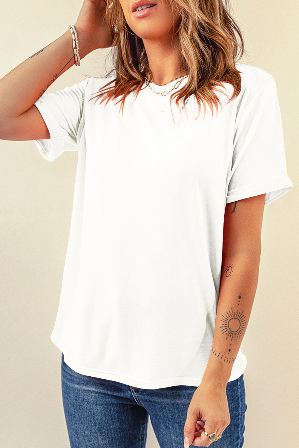 Green Casual Plain Crew Neck Tee