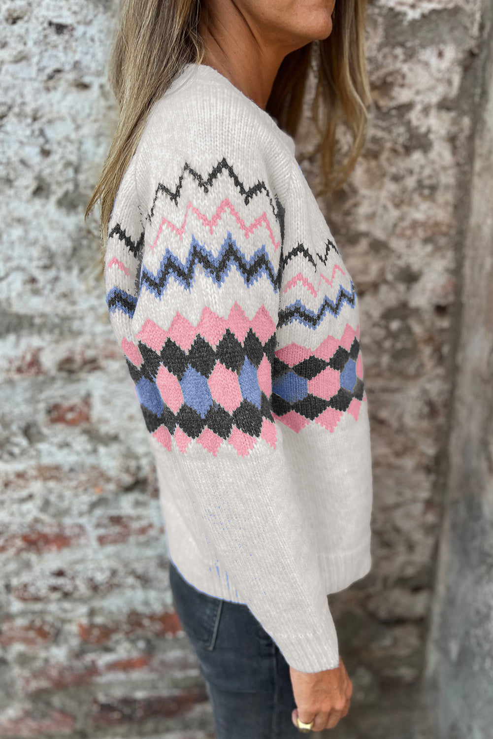 Pink Stripe Geometric Button Up Sweater Cardigan