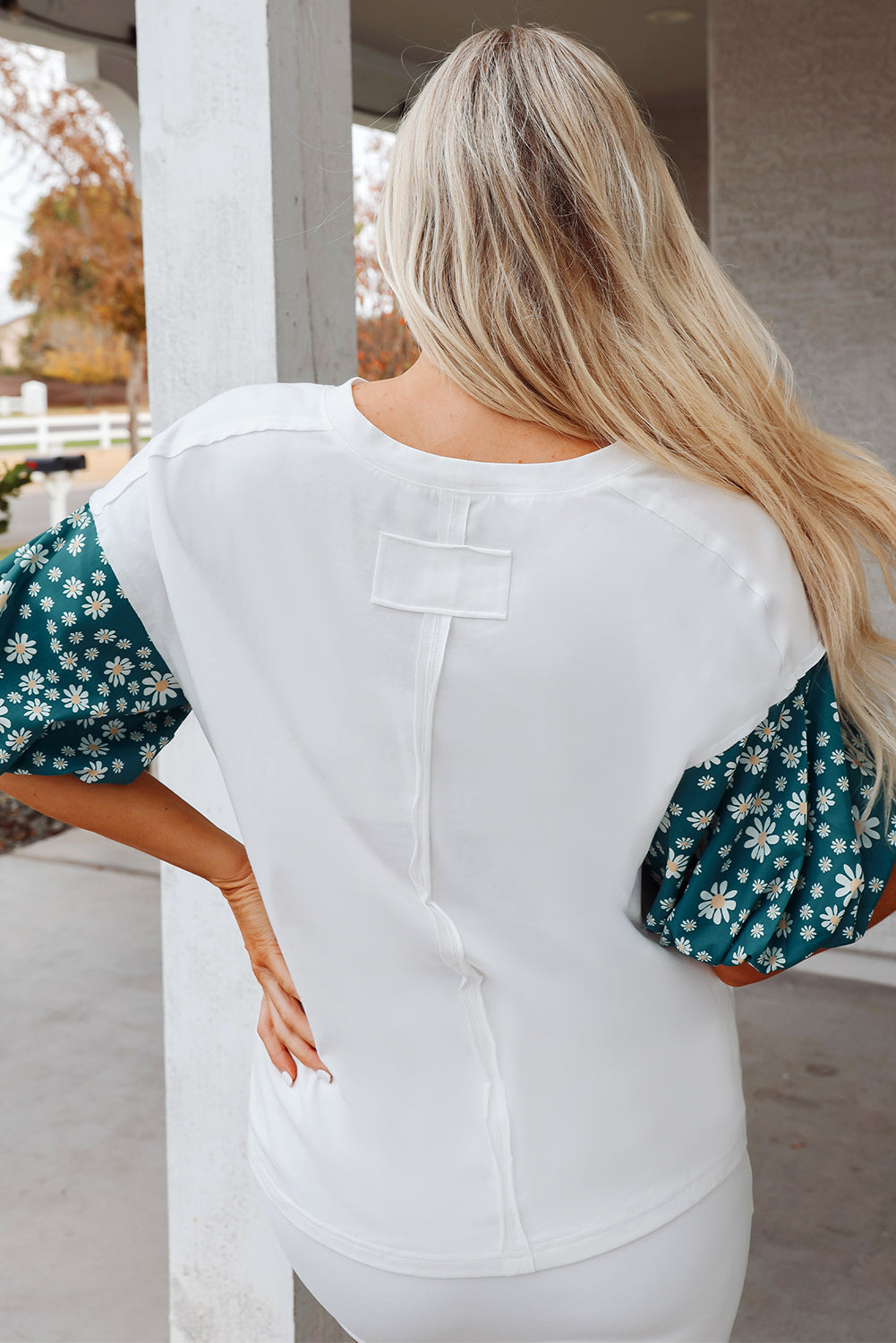Black Contrast Floral Puff Sleeve Oversized Top