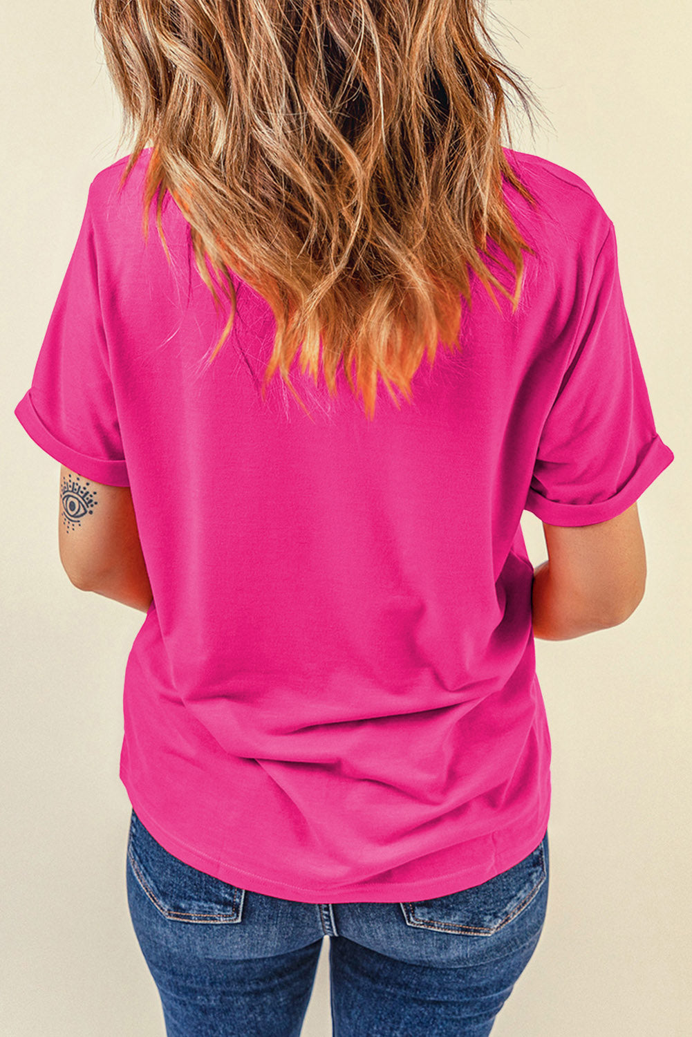 Green Casual Plain Crew Neck Tee