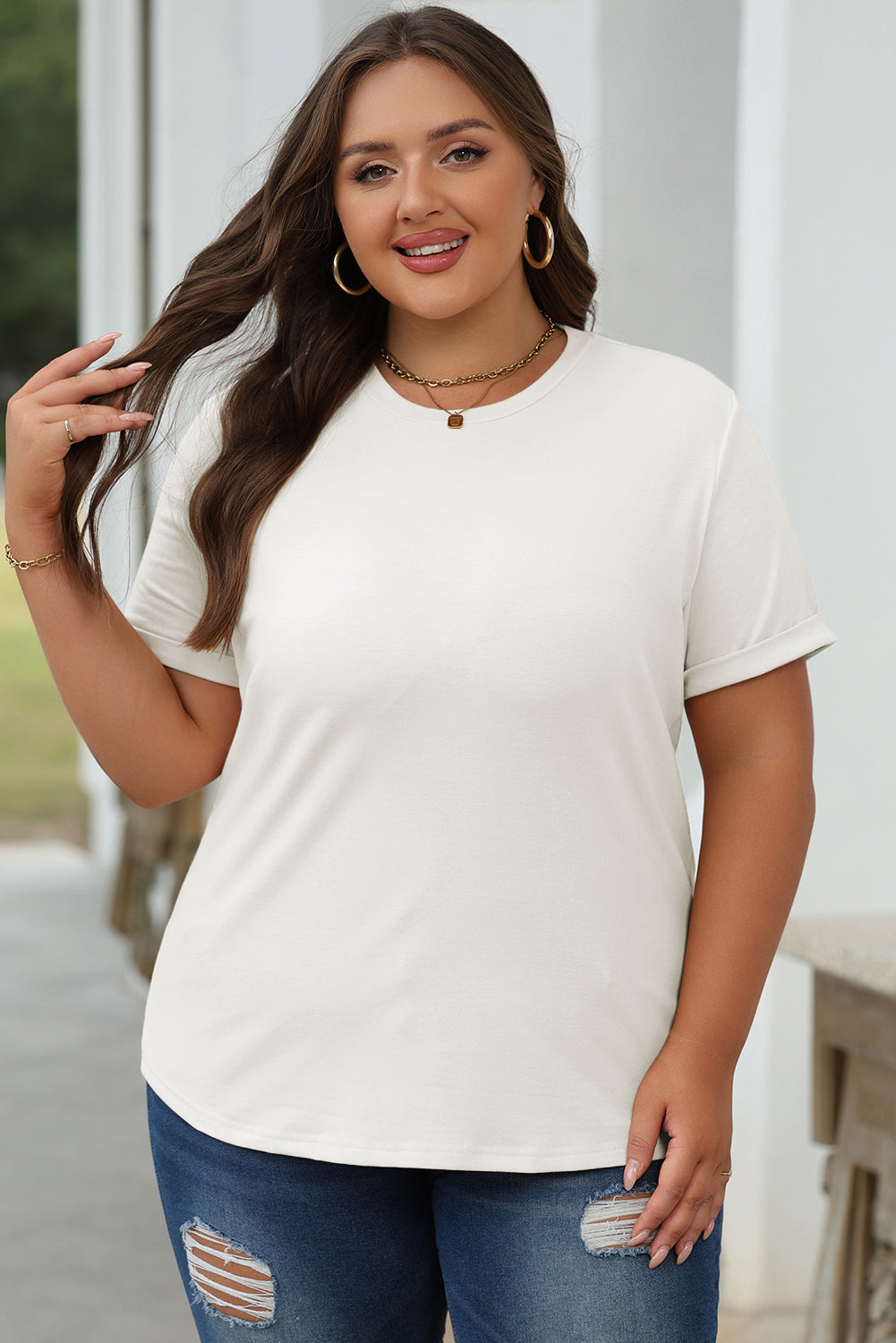 Green Casual Plain Crew Neck Tee