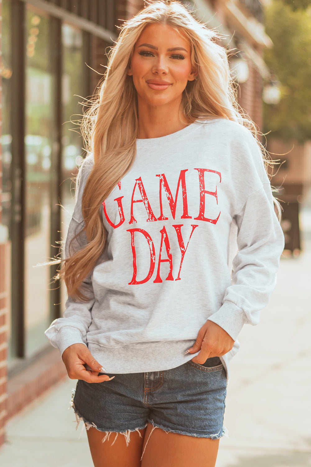 Blue Vintage Washed GAME DAY Graphic Baggy Sweatshirt