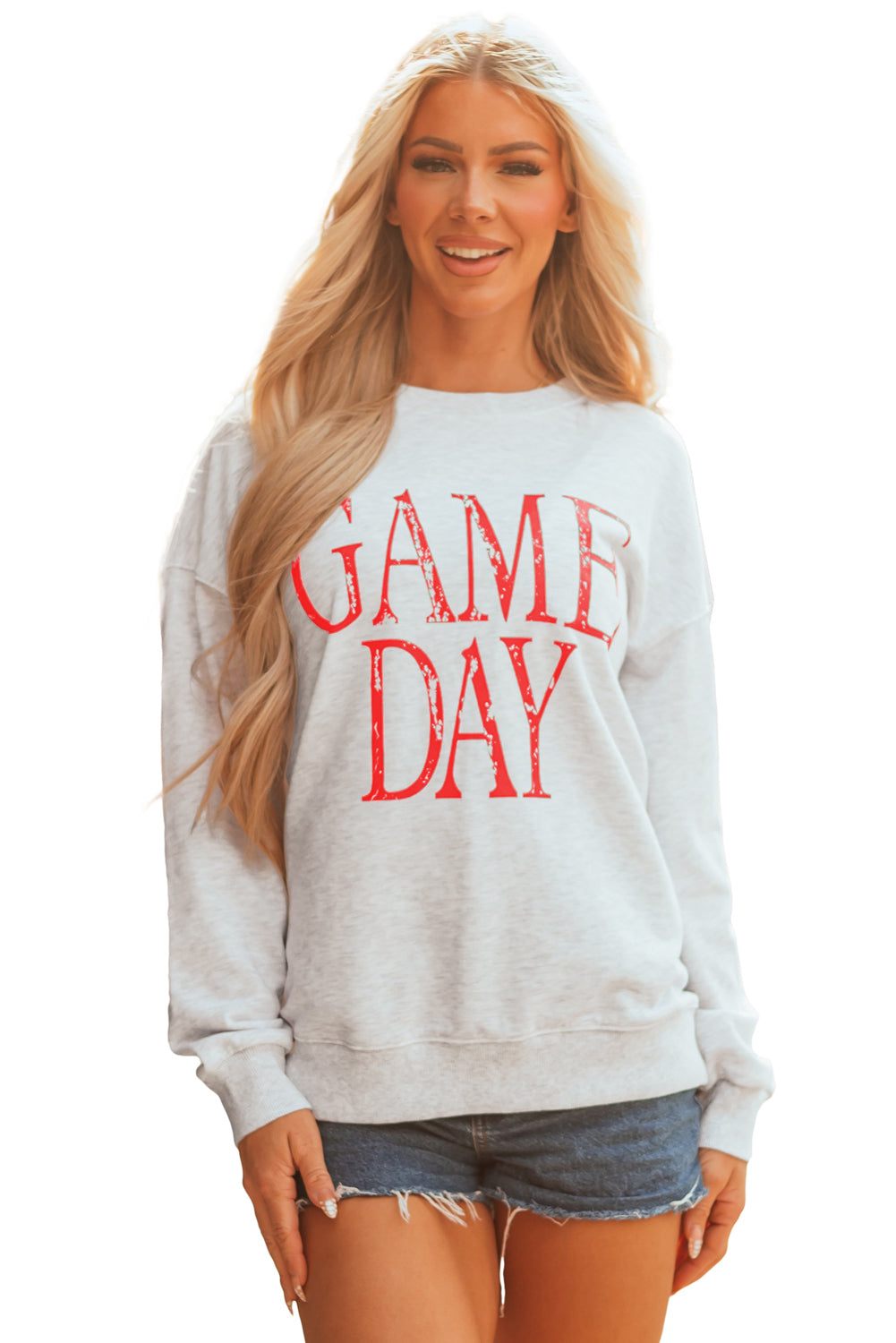 Blue Vintage Washed GAME DAY Graphic Baggy Sweatshirt