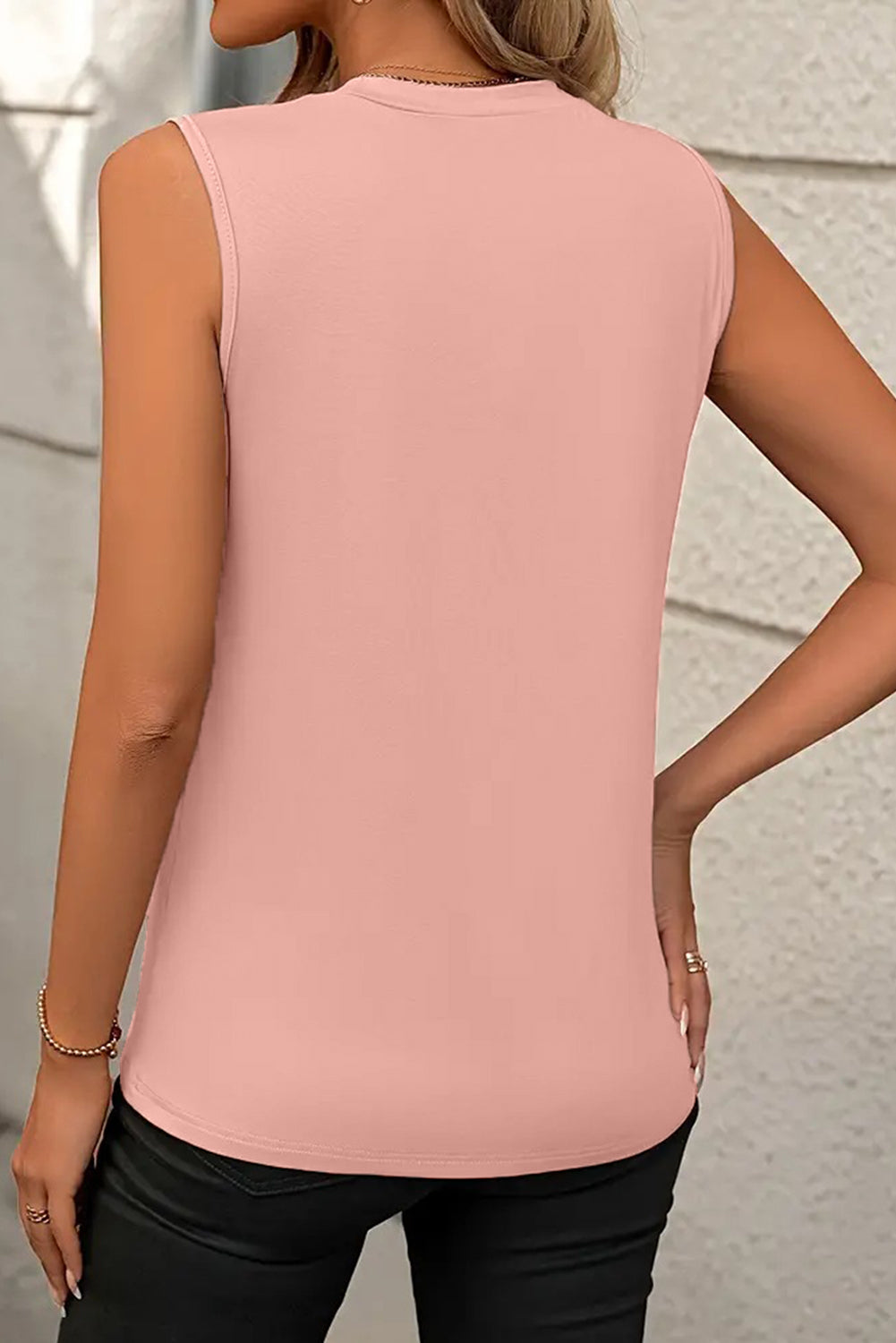 Gray Crew Neck Pleated Tank Top