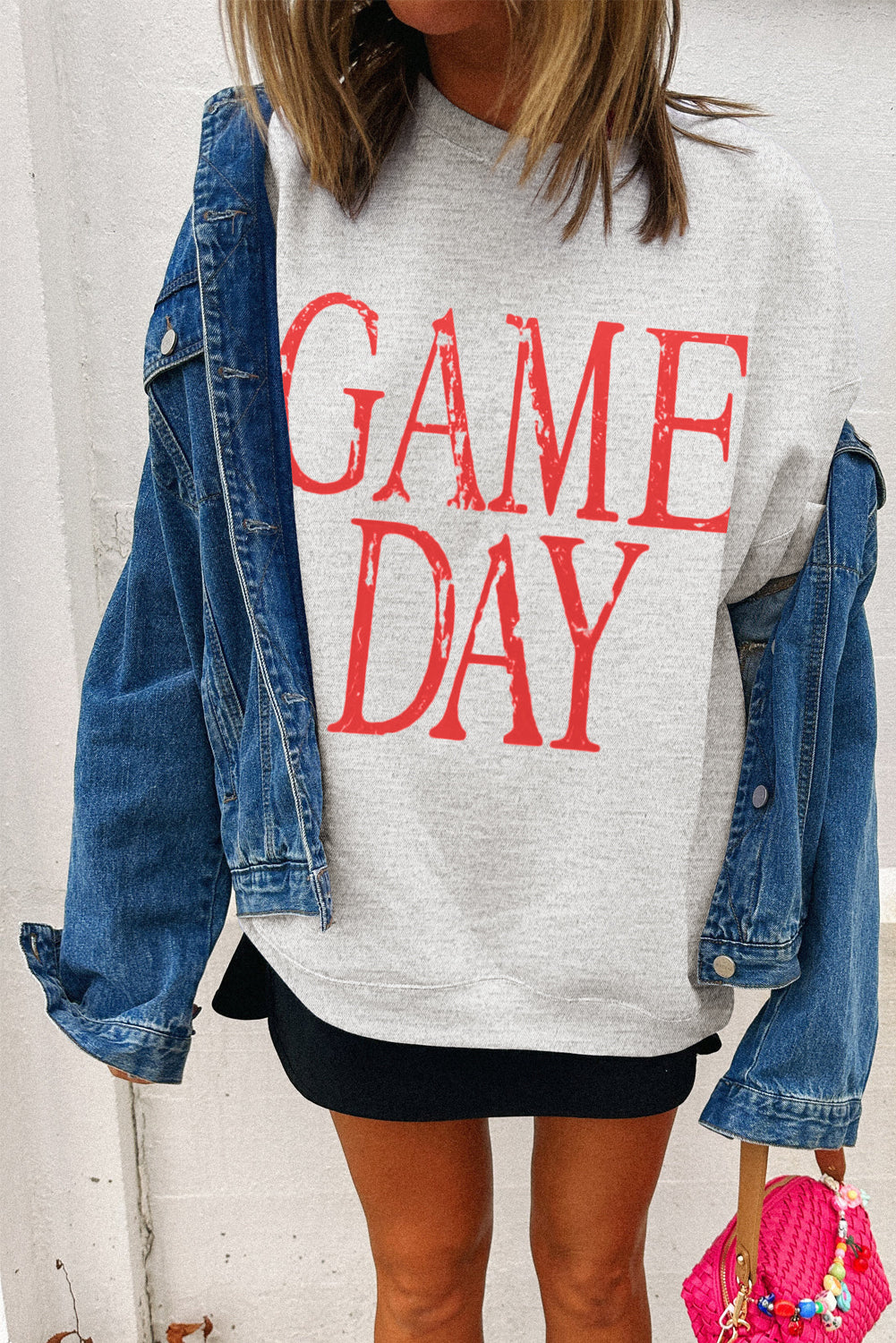 Blue Vintage Washed GAME DAY Graphic Baggy Sweatshirt