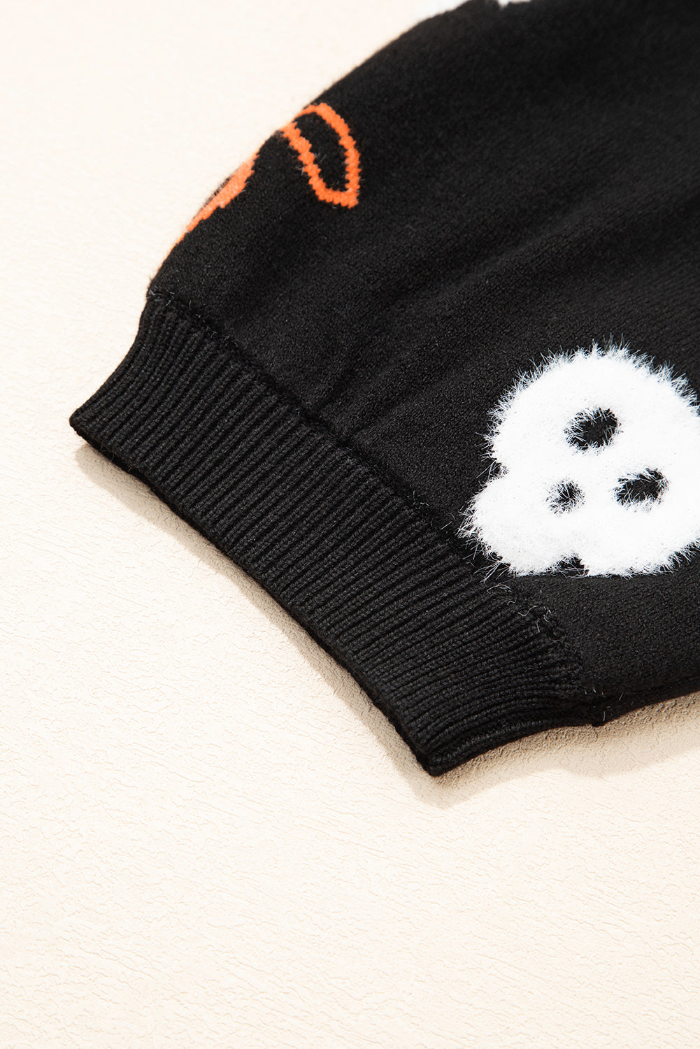 Black Short Puff Sleeve Bow Knot Plush Skeleton Halloween Sweater