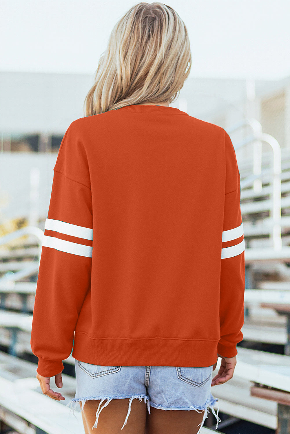 Navy Blue Varsity Striped Detail Drop Shoulder Oversized Sweatshirt