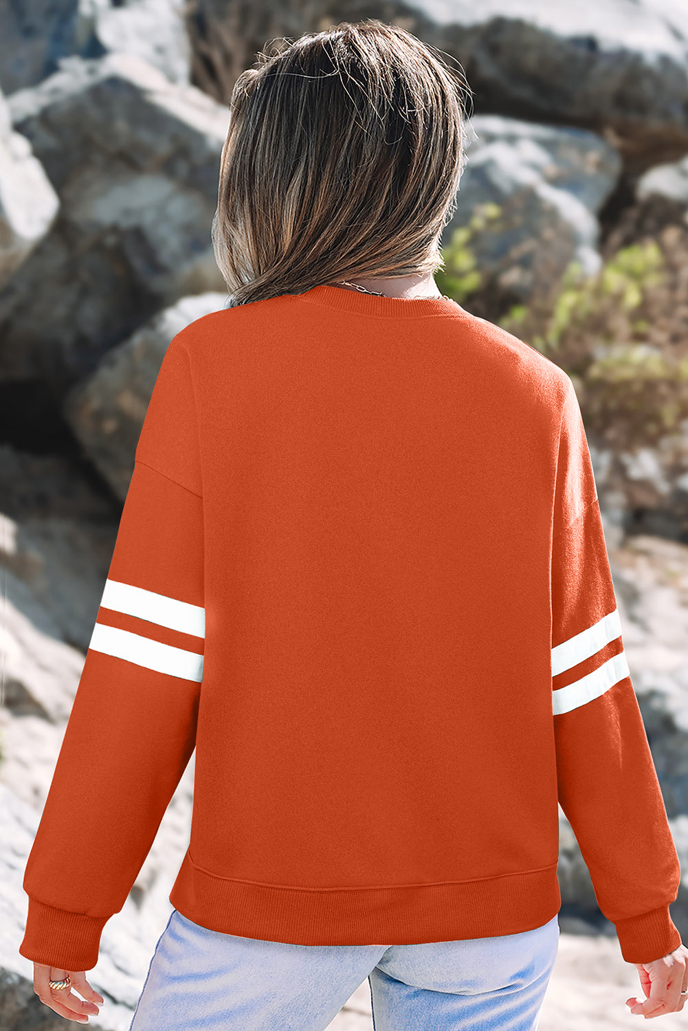 Navy Blue Varsity Striped Detail Drop Shoulder Oversized Sweatshirt