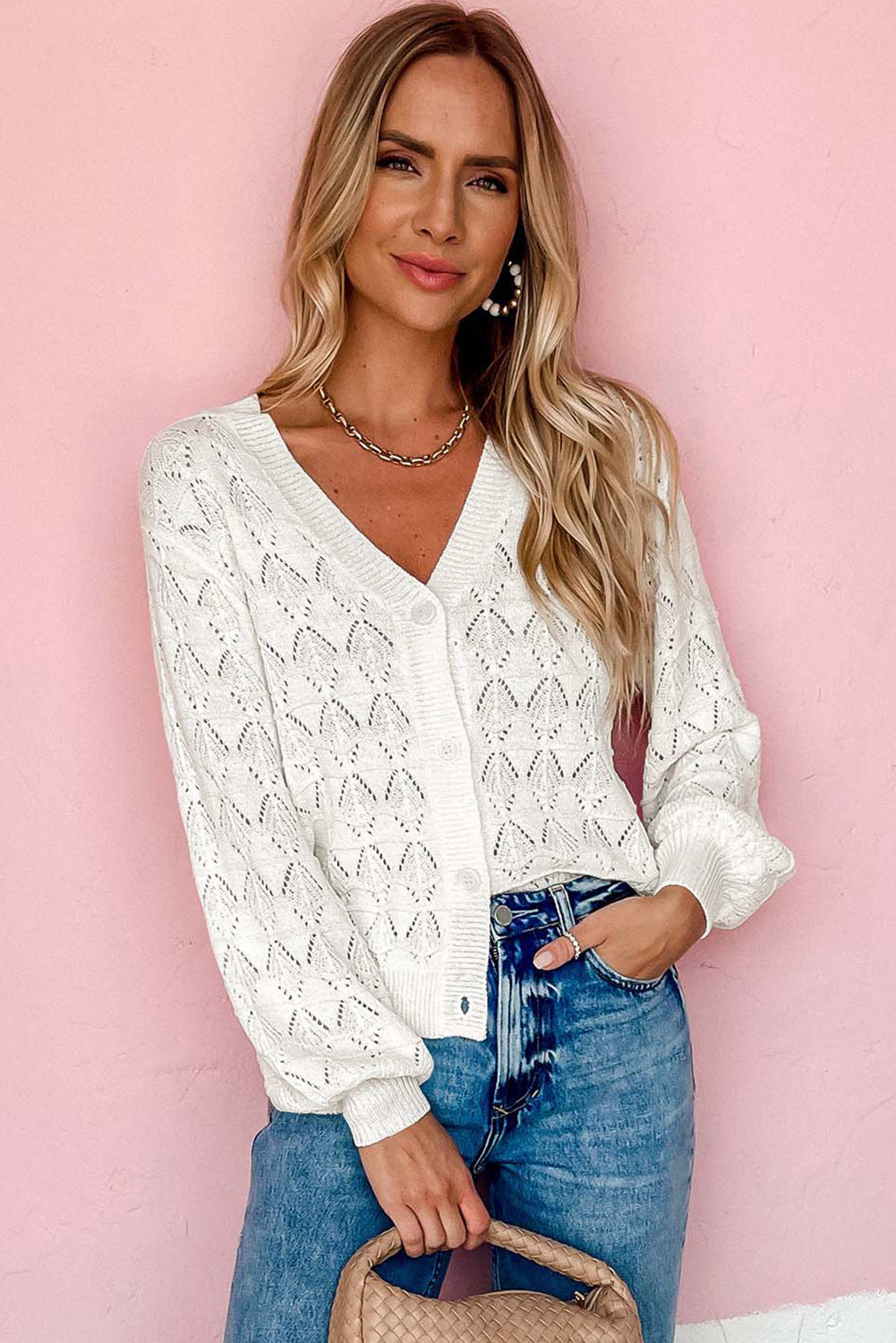 Brown Lightweight Buttoned Front Crochet Cardigan