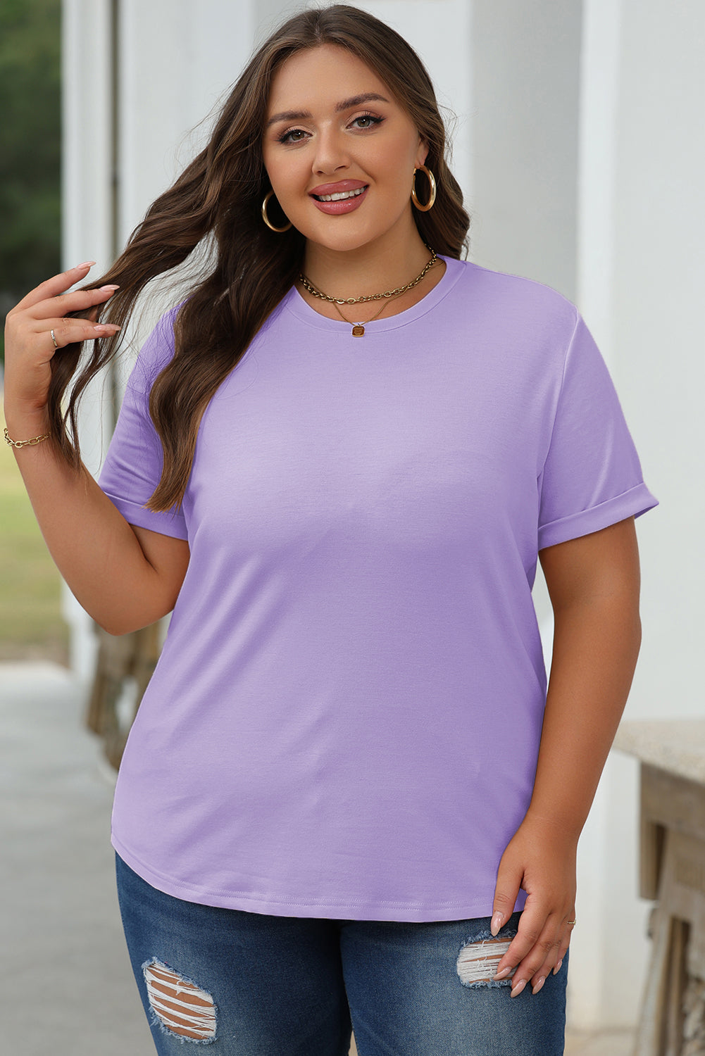 Green Casual Plain Crew Neck Tee
