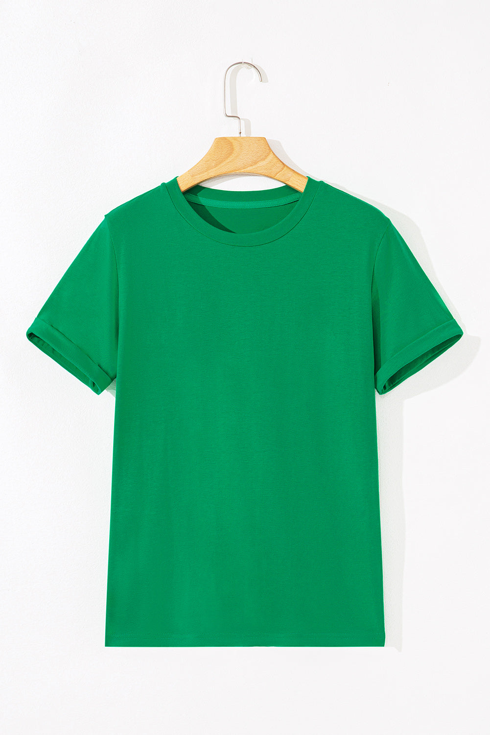 Green Casual Plain Crew Neck Tee