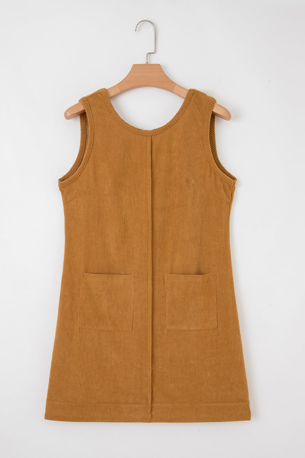 Black Corduroy Sleeveless Mini Dress With Patched Pockets