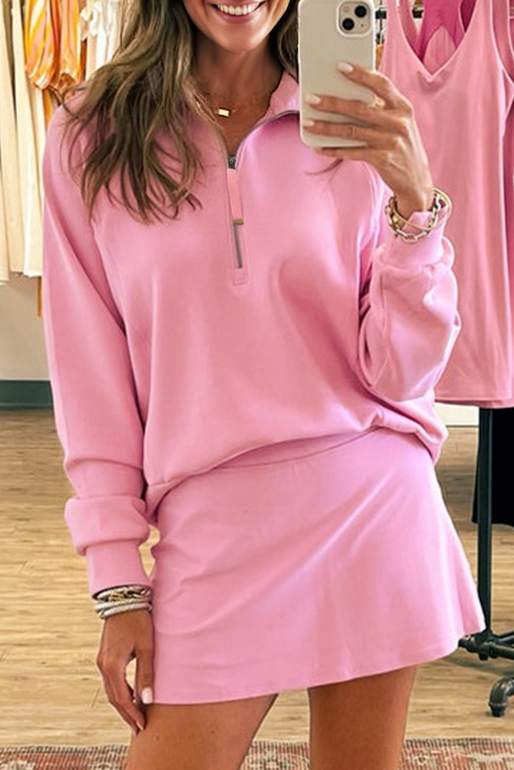 Wisteria Half Zip Sporty Pullover Mini Skirt 2pcs Outfit