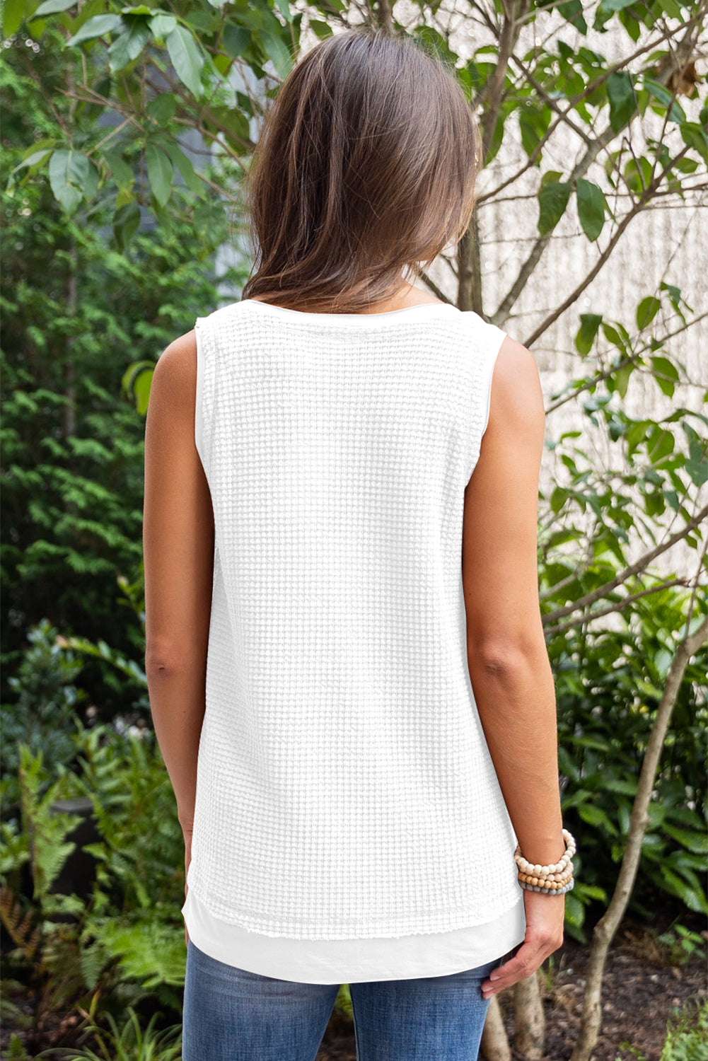 Black Scoop Neck Waffle Knit Flowy Vest