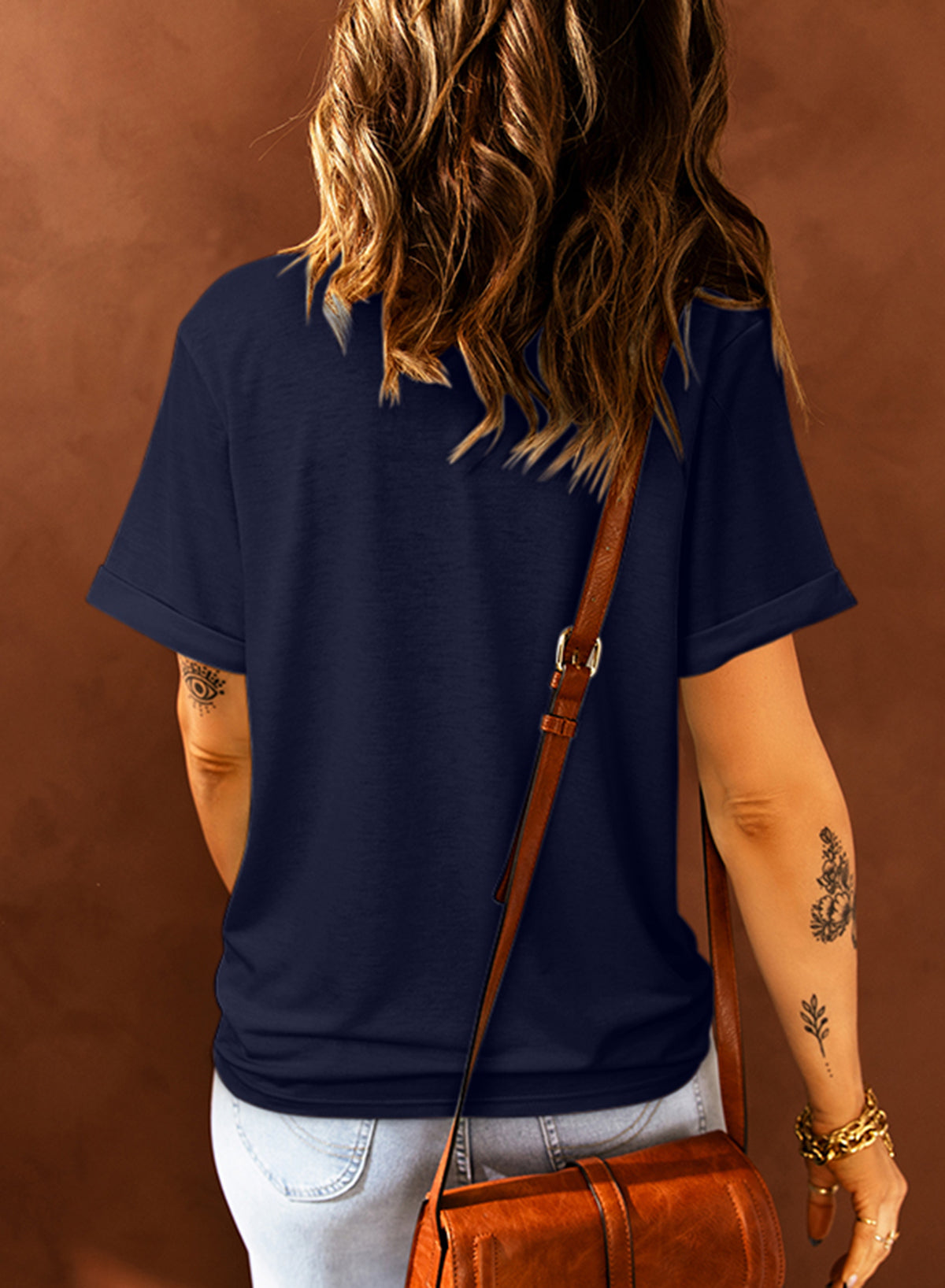 Khaki Solid Color Crew Neck Tee