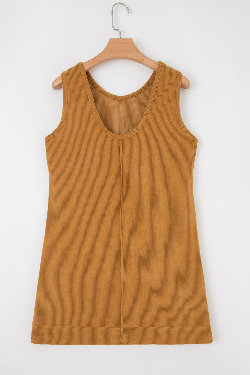 Black Corduroy Sleeveless Mini Dress With Patched Pockets