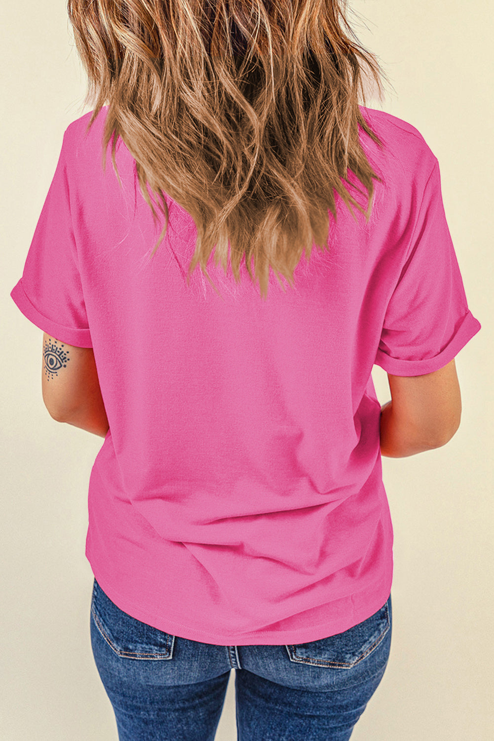 Green Casual Plain Crew Neck Tee