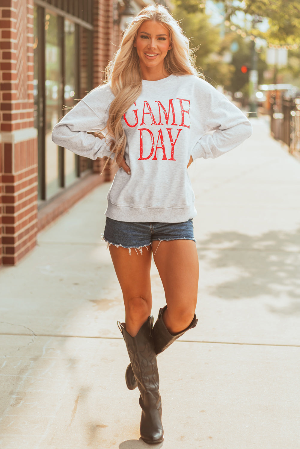 Blue Vintage Washed GAME DAY Graphic Baggy Sweatshirt