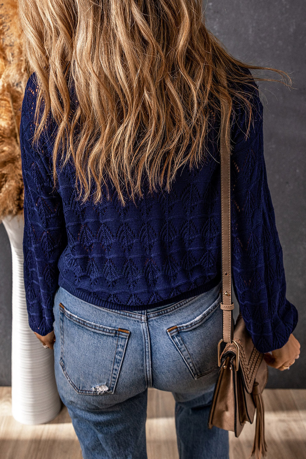 Brown Lightweight Buttoned Front Crochet Cardigan