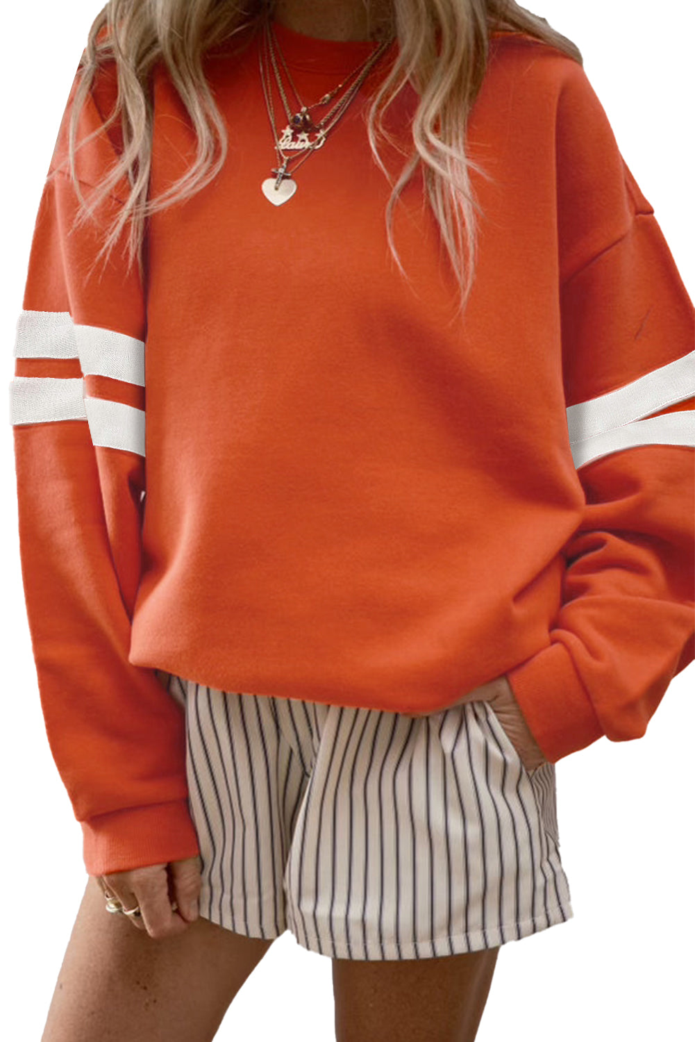 Navy Blue Varsity Striped Detail Drop Shoulder Oversized Sweatshirt