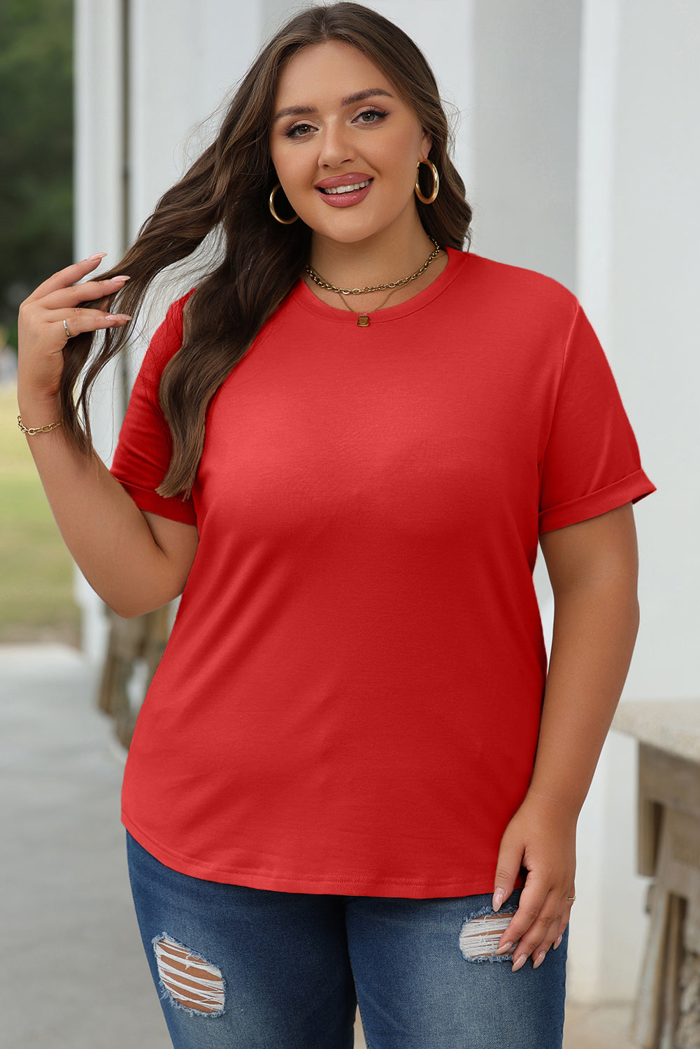 Green Casual Plain Crew Neck Tee