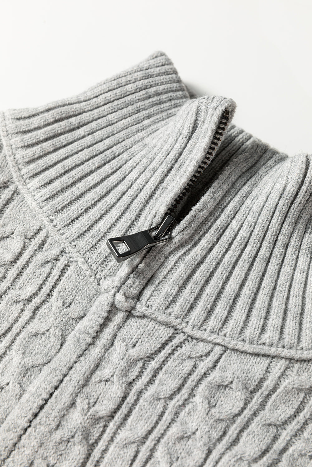 High Cable Knit Quarter Zip Ribbed Trim Loose Sweater Dress