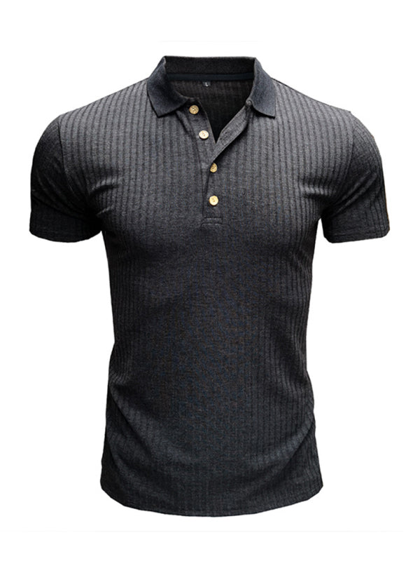 Men's solid-color button-down short-sleeve polo shirt