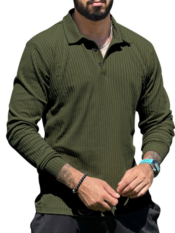 New Men's Lapel Long Sleeve T-Shirt Slim Fit Sports Lapel Polo Shirt