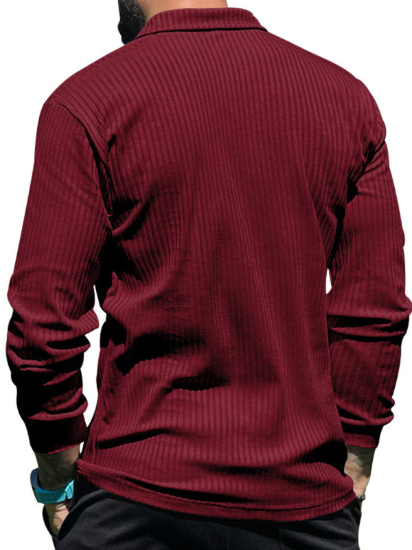 New Men's Lapel Long Sleeve T-Shirt Slim Fit Sports Lapel Polo Shirt