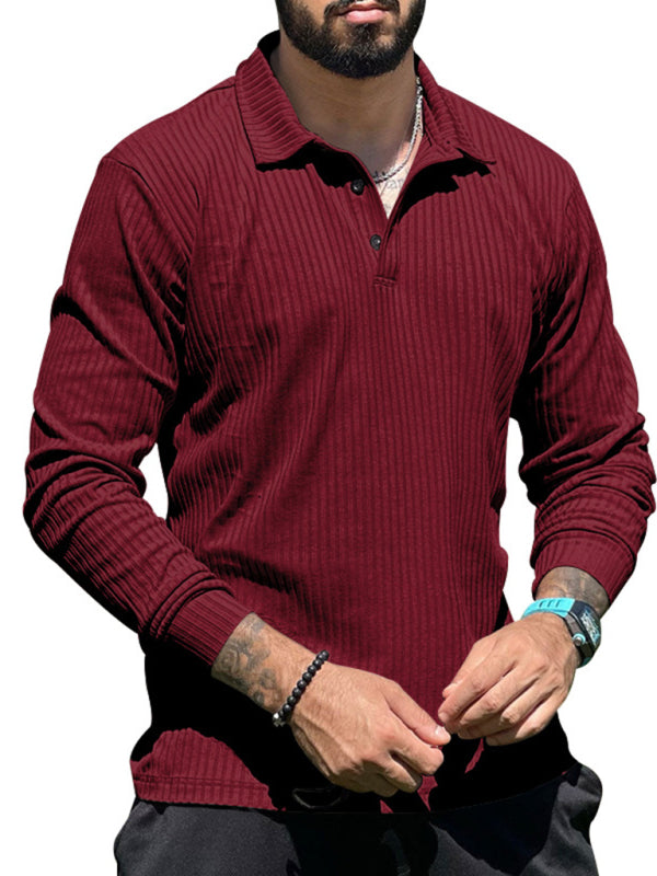 New Men's Lapel Long Sleeve T-Shirt Slim Fit Sports Lapel Polo Shirt
