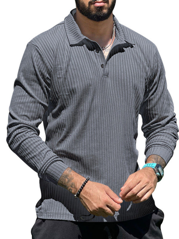 New Men's Lapel Long Sleeve T-Shirt Slim Fit Sports Lapel Polo Shirt