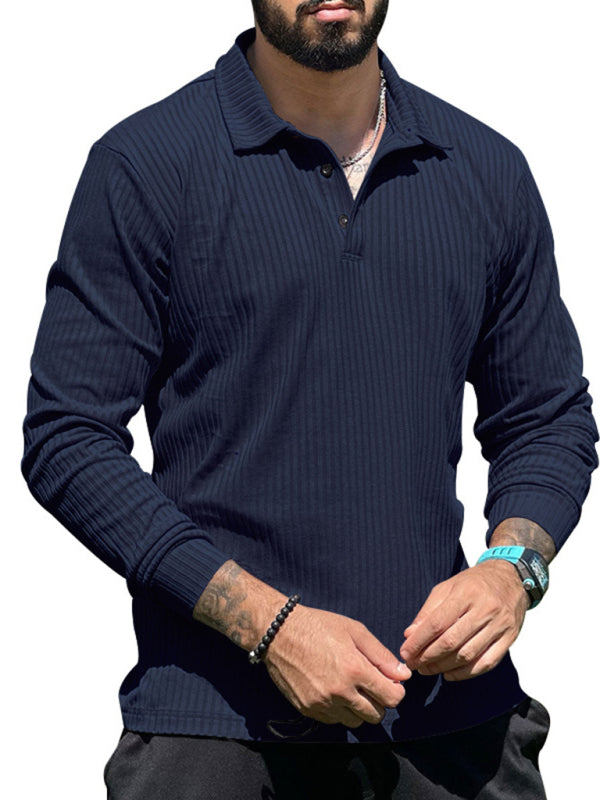 New Men's Lapel Long Sleeve T-Shirt Slim Fit Sports Lapel Polo Shirt