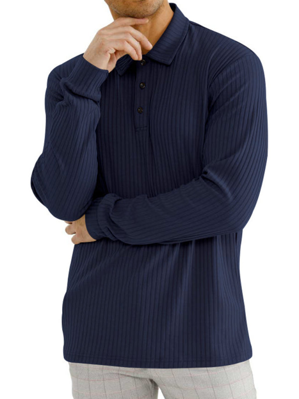 New Men's Long Sleeve T-Shirt Long Sleeve Lapel Polo Shirt