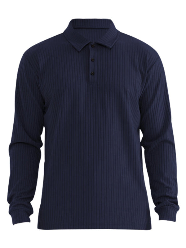 New Men's Long Sleeve T-Shirt Long Sleeve Lapel Polo Shirt