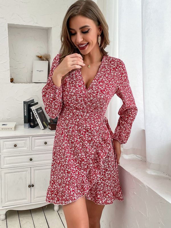 Floral Print Elegant Vacation Wrap Dress