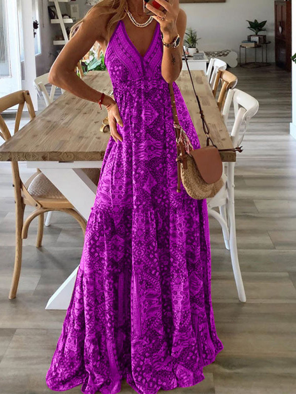 Women's Sexy Slip Skirt Bohemian Print Dress