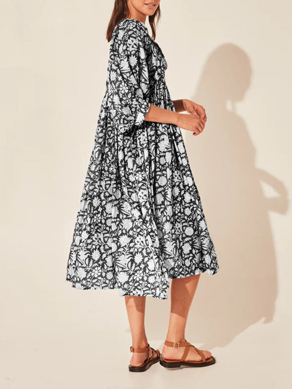 Women's Floral Fashion Loose Casual Long Sleeve Dress