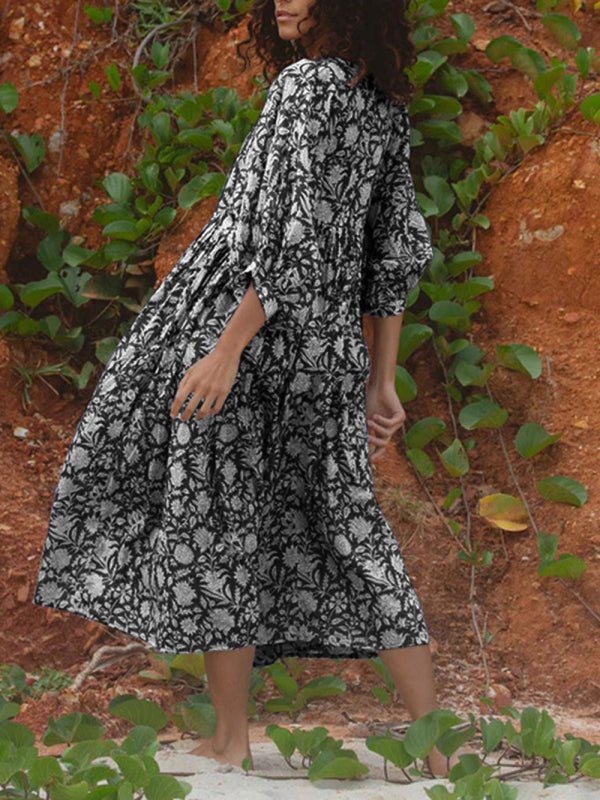 Women's Floral Fashion Loose Casual Long Sleeve Dress