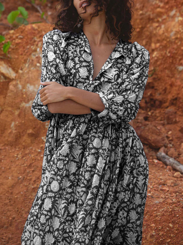 Women's Floral Fashion Loose Casual Long Sleeve Dress