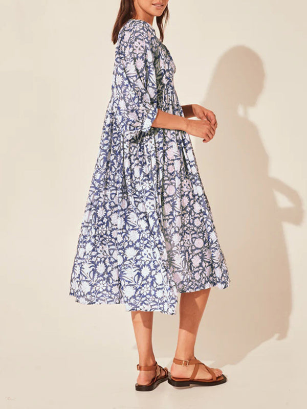 Women's Floral Fashion Loose Casual Long Sleeve Dress