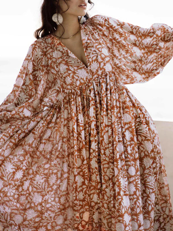 Women's Floral Fashion Loose Casual Long Sleeve Dress