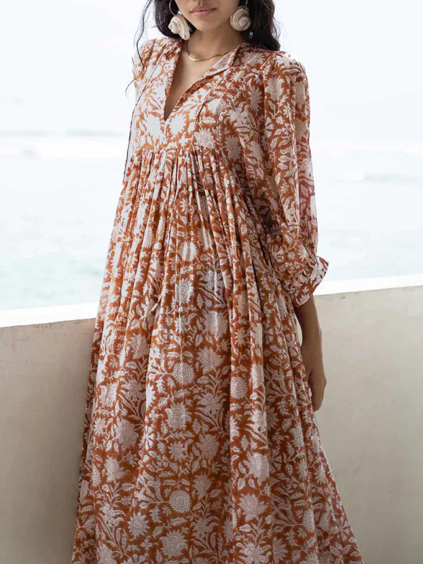 Women's Floral Fashion Loose Casual Long Sleeve Dress