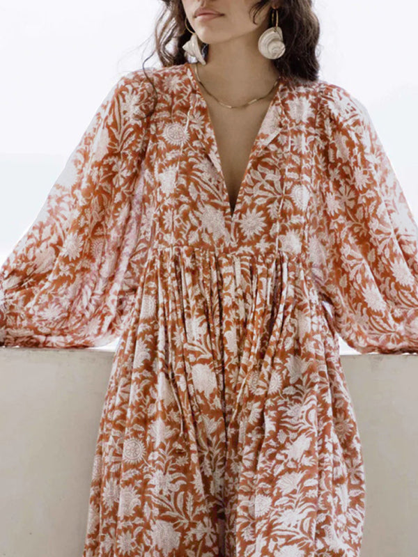Women's Floral Fashion Loose Casual Long Sleeve Dress