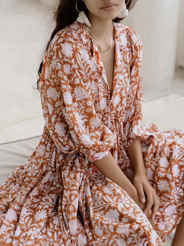 Women's Floral Fashion Loose Casual Long Sleeve Dress