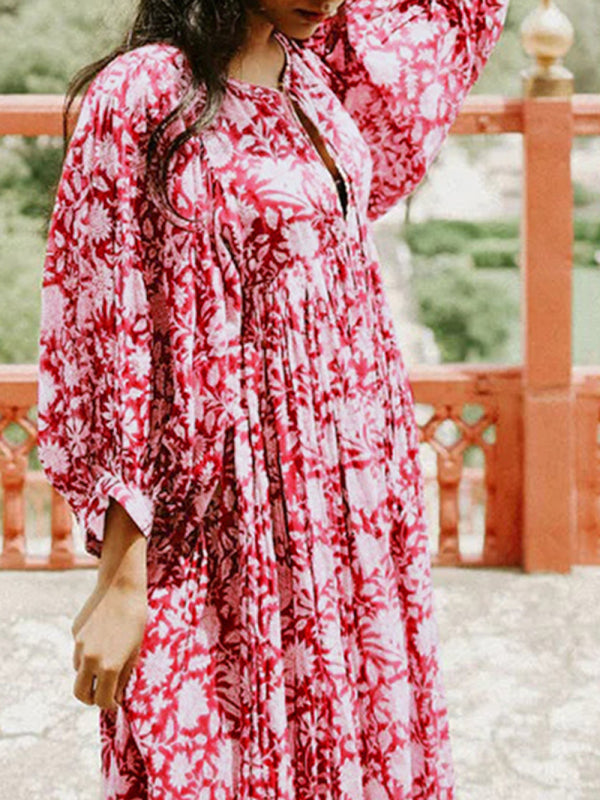Women's Floral Fashion Loose Casual Long Sleeve Dress