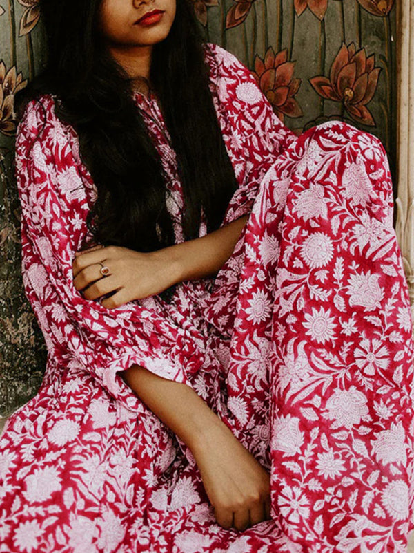 Women's Floral Fashion Loose Casual Long Sleeve Dress