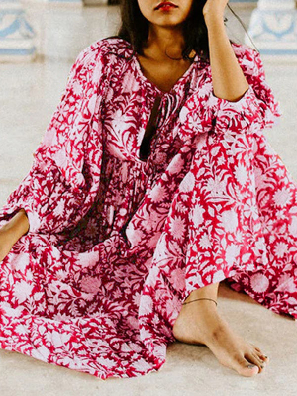 Women's Floral Fashion Loose Casual Long Sleeve Dress