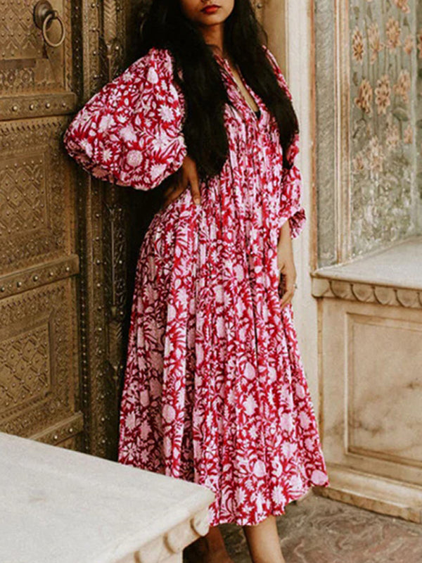 Women's Floral Fashion Loose Casual Long Sleeve Dress