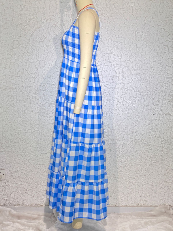 Women's Casual Plaid Swing Sling Dress